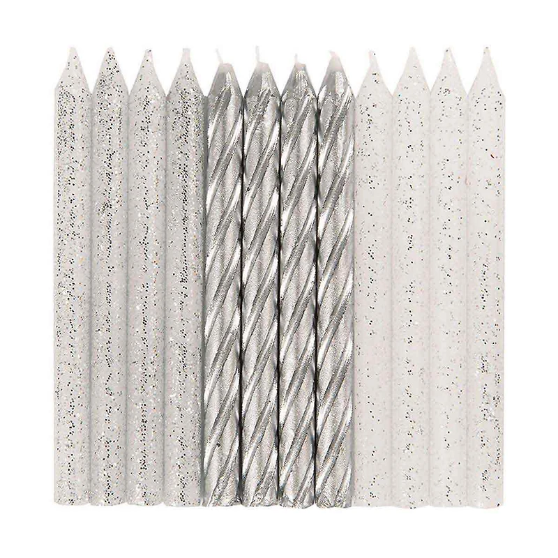 Silver Glitter Birthday Candles, 24 Count