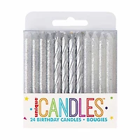Silver Glitter Birthday Candles, 24 Count