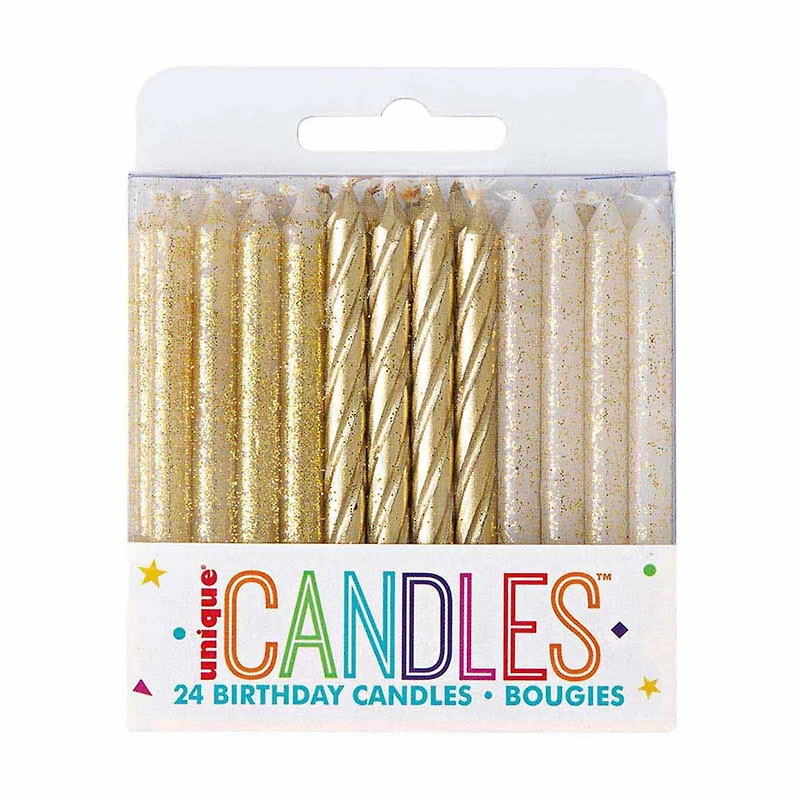 Gold Glitter Birthday Candles, 24 Count
