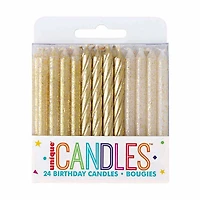 Gold Glitter Birthday Candles, 24 Count