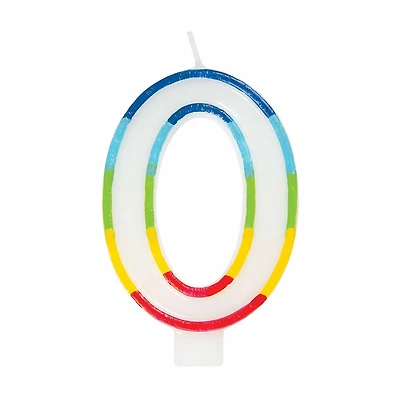 Rainbow Border Number Birthday Candle, 0