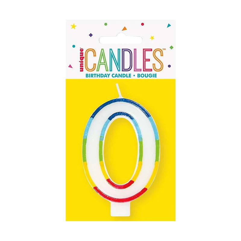 Rainbow Border Number Birthday Candle, 0