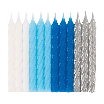 321 Party! Blue, White, and Silver Birthday Candles, 24 ct