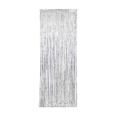321 Party! Metallic Silver Foil Fringe Curtain