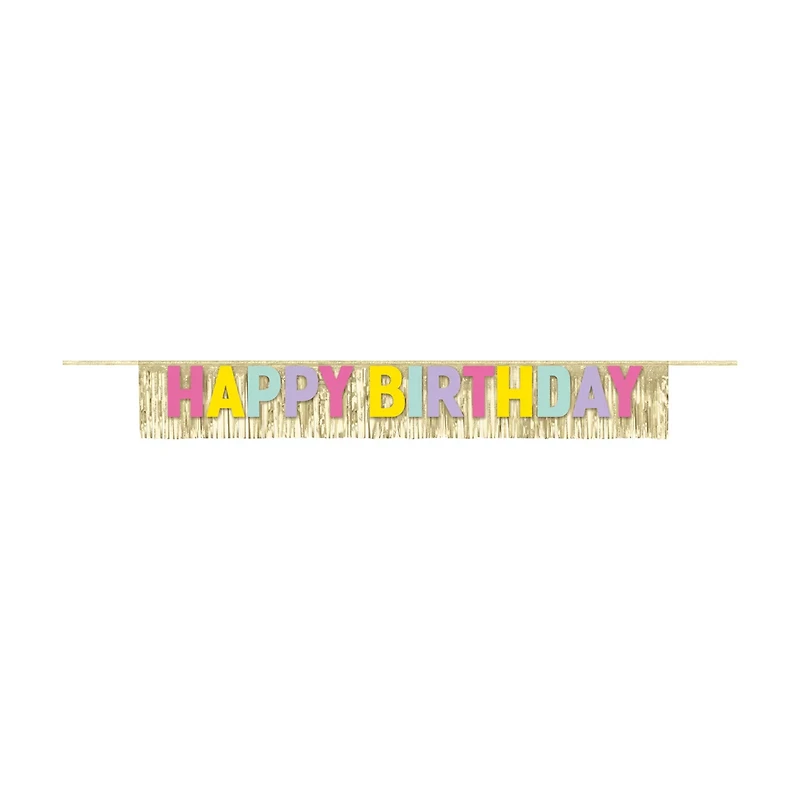 321 Party! Gold Foil Fringe "Happy Birthday" Banner, 4.75 ft
