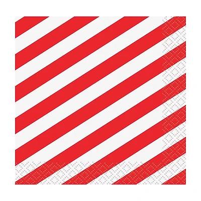 Red Diagonal Stripe Beverage Napkins, 16 ct