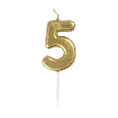 321 Party! Mini Gold Number 5 Birthday Candle
