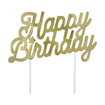 321 Party! Gold Foil "Happy Birthday" Cake Topper