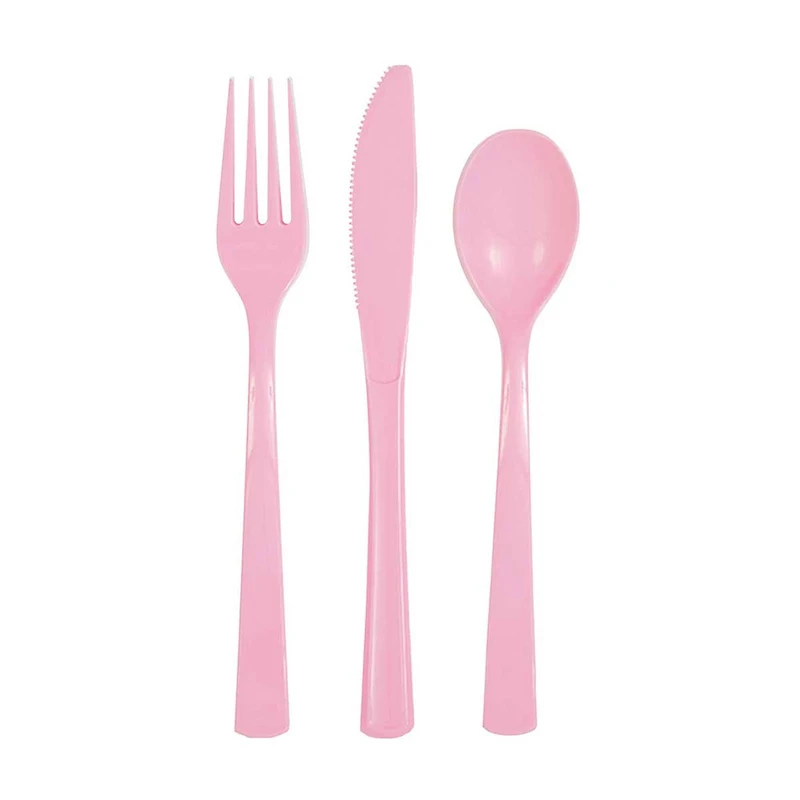 Light Pink Assorted Plastic Silverware Set, 24 Pieces