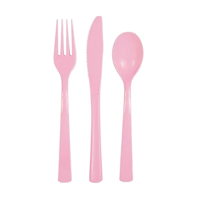 Light Pink Assorted Plastic Silverware Set, 24 Pieces
