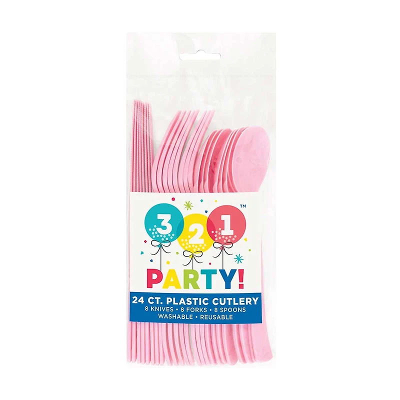 Light Pink Assorted Plastic Silverware Set, 24 Pieces