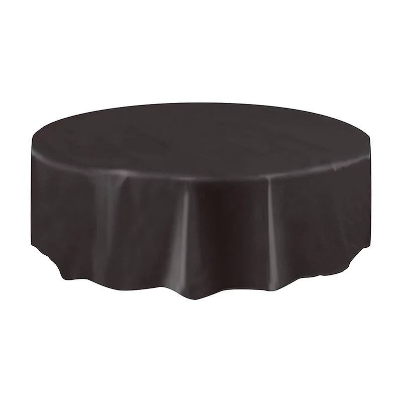 321 Party! Round Plastic Black Tablecloth, 84 in