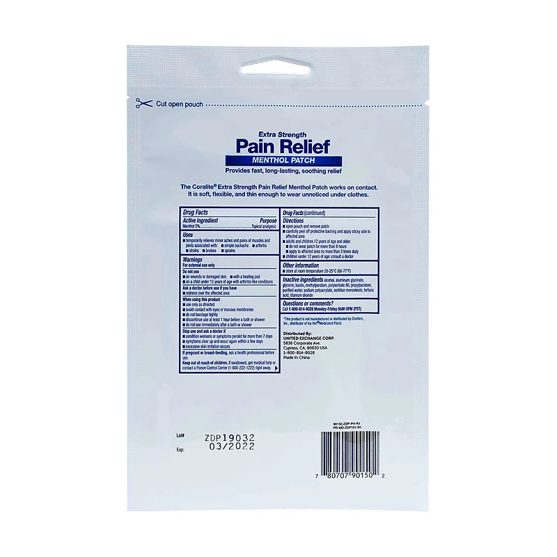 Coralite Extra Strength Menthol Pain Relief Patch, 2 Count