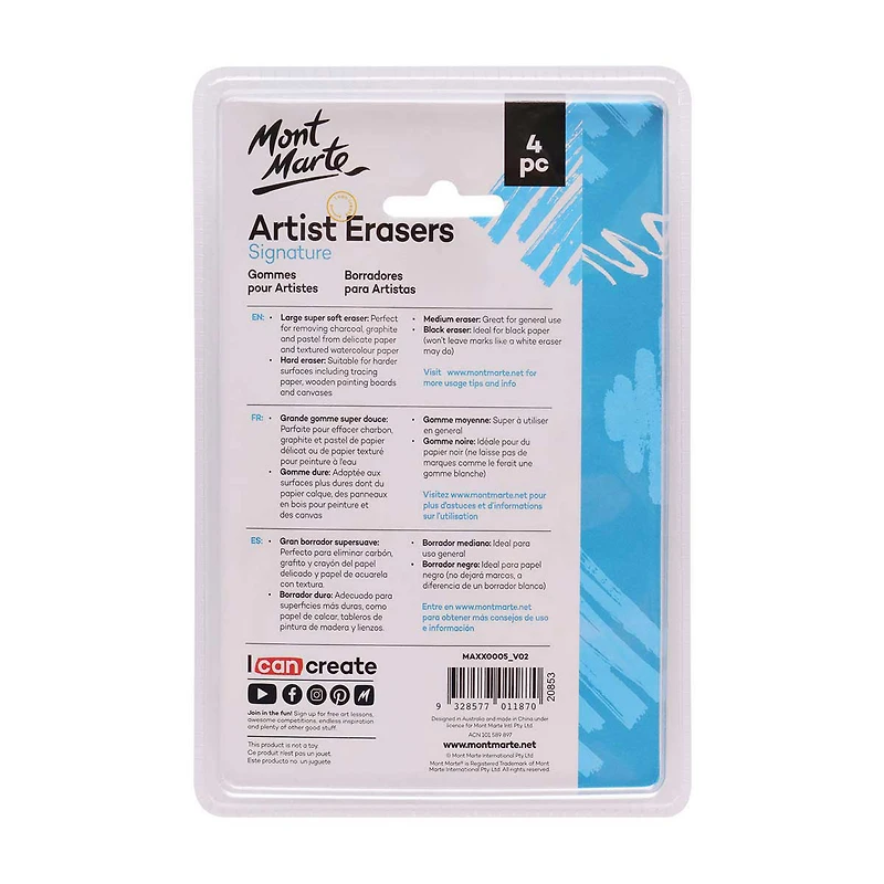Mont Marte Artists Eraser Pack, 4 Pieces