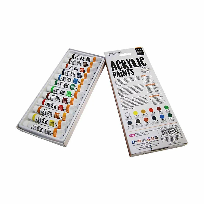 Mont Marte Acrylic Paints 12ml, 12 Pieces