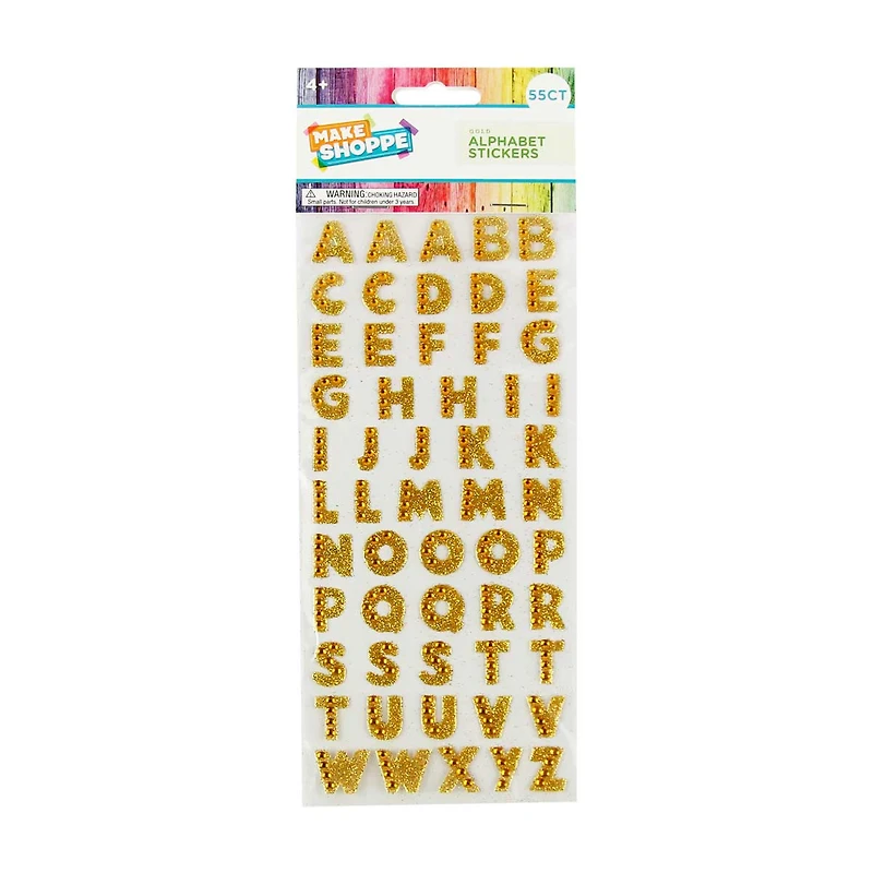 Make Shoppe Alphabet Gemstone Sticker, Gold, 55 Count