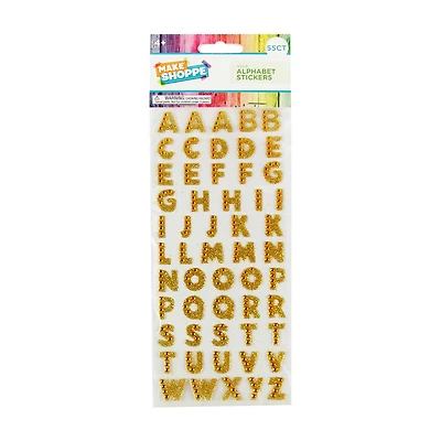 Make Shoppe Alphabet Gemstone Sticker, Gold, 55 Count