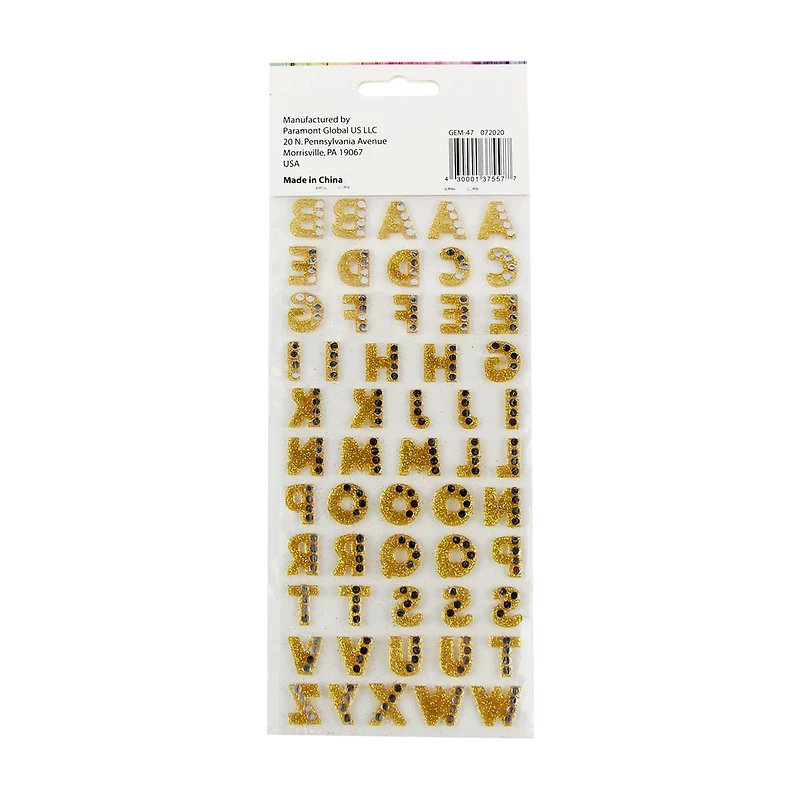 Make Shoppe Alphabet Gemstone Sticker, Gold, 55 Count