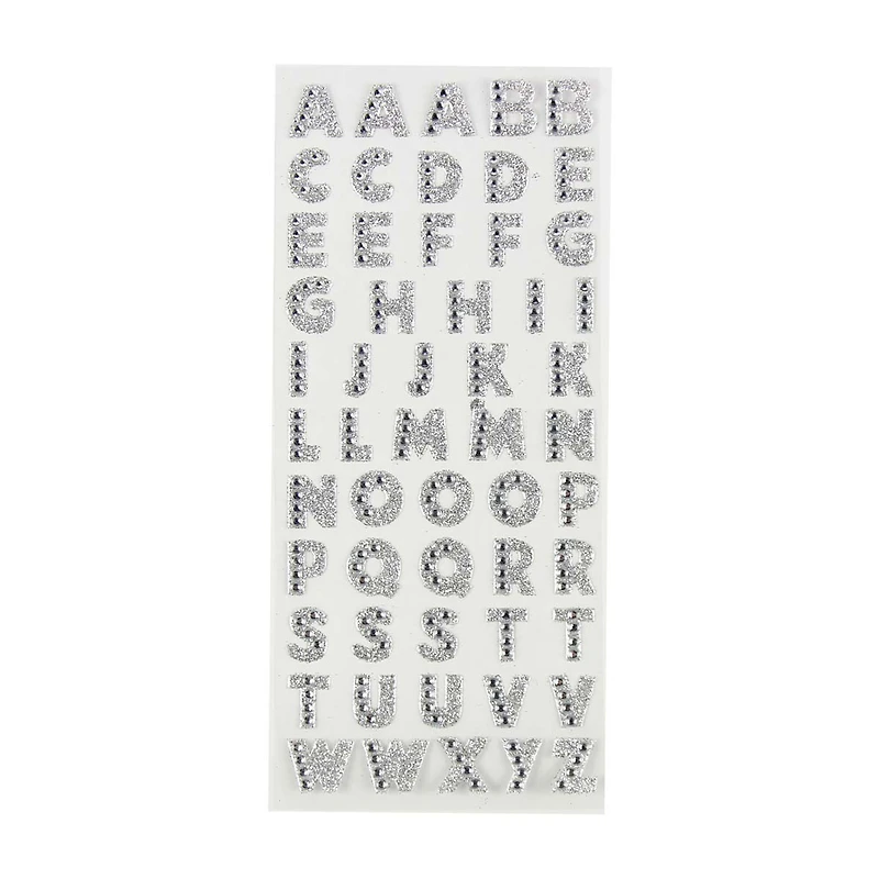 Make Shoppe Alphabet Gemstone Sticker, Silver, 55 Count