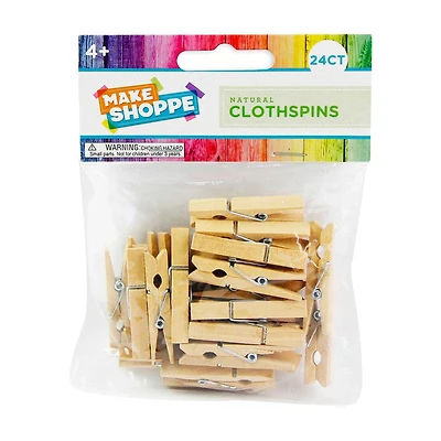 Make Shoppe Wood Clothespins 1.77'', Natural, 24 Count
