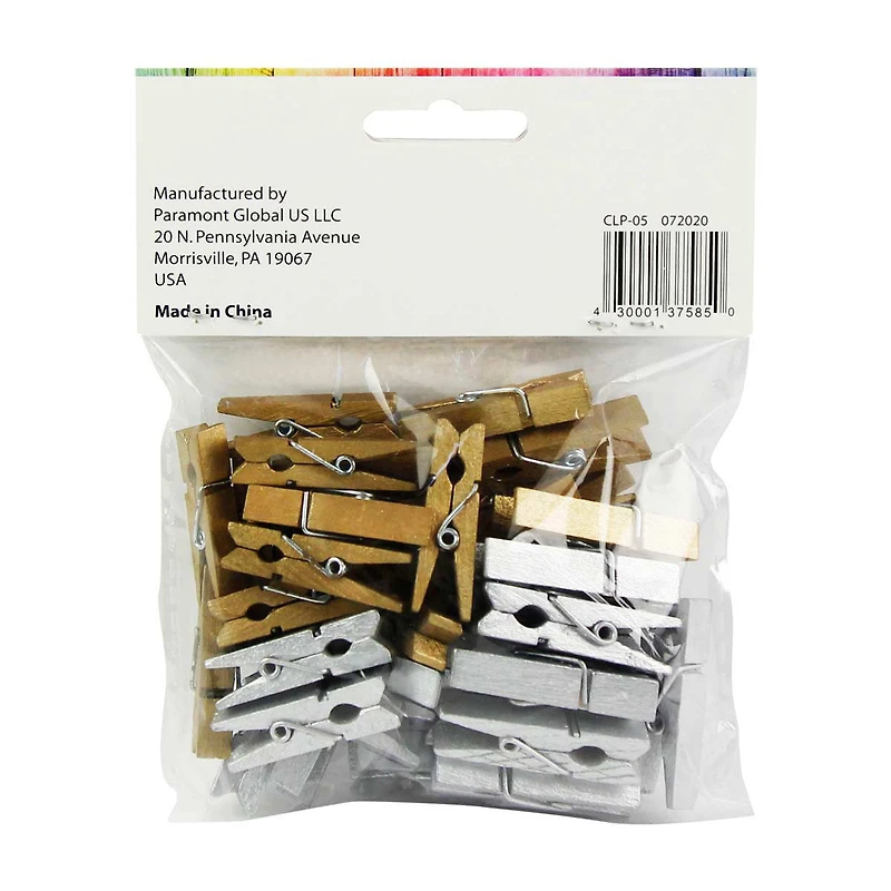 Make Shoppe Wood Clothespins 1.37'', Silver Gold, 40 Count