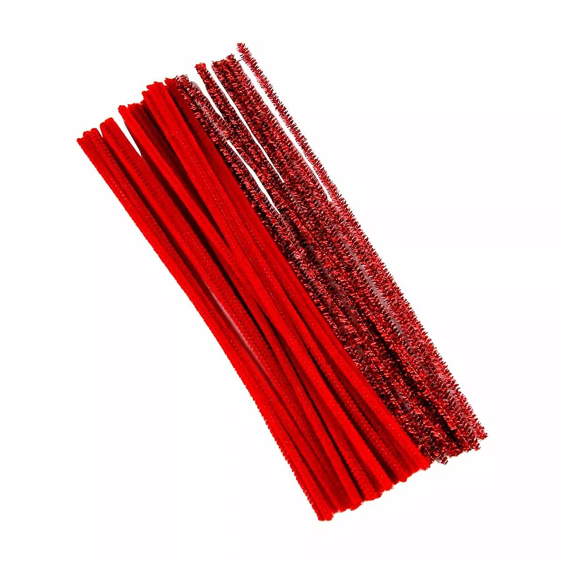 Make Shoppe Tinsel & Regular Chenille Stem, Red, 35 Count, 6Mm X 12Inch