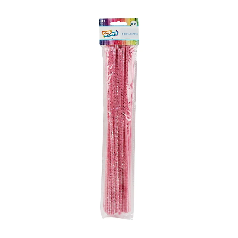 Make Shoppe Tinsel & Regular Chenille Stem, Pink, 35 Count, 6Mm X 12Inch