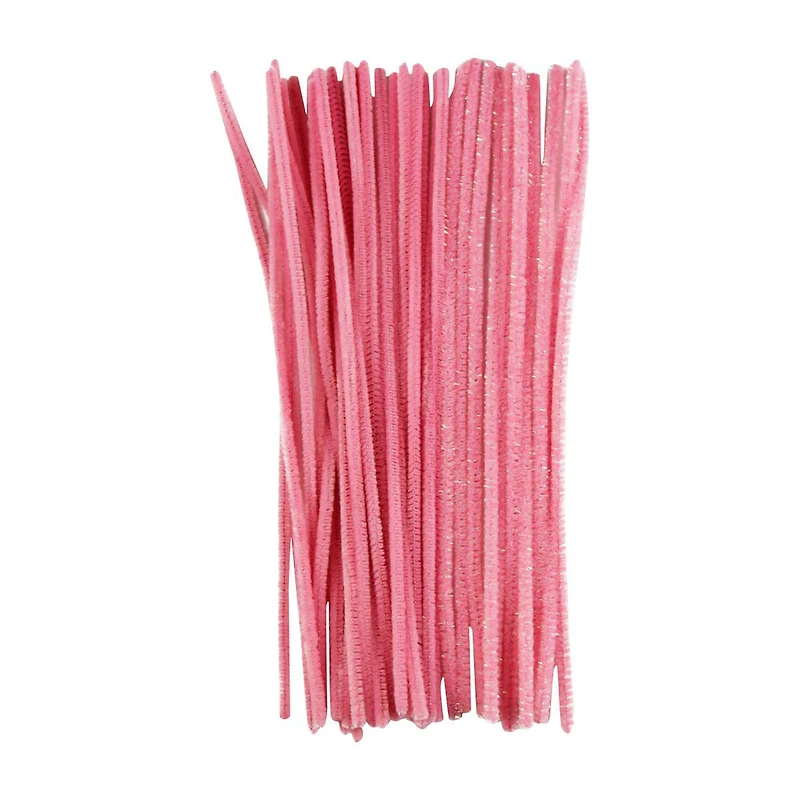 Make Shoppe Tinsel & Regular Chenille Stem, Pink, 35 Count, 6Mm X 12Inch