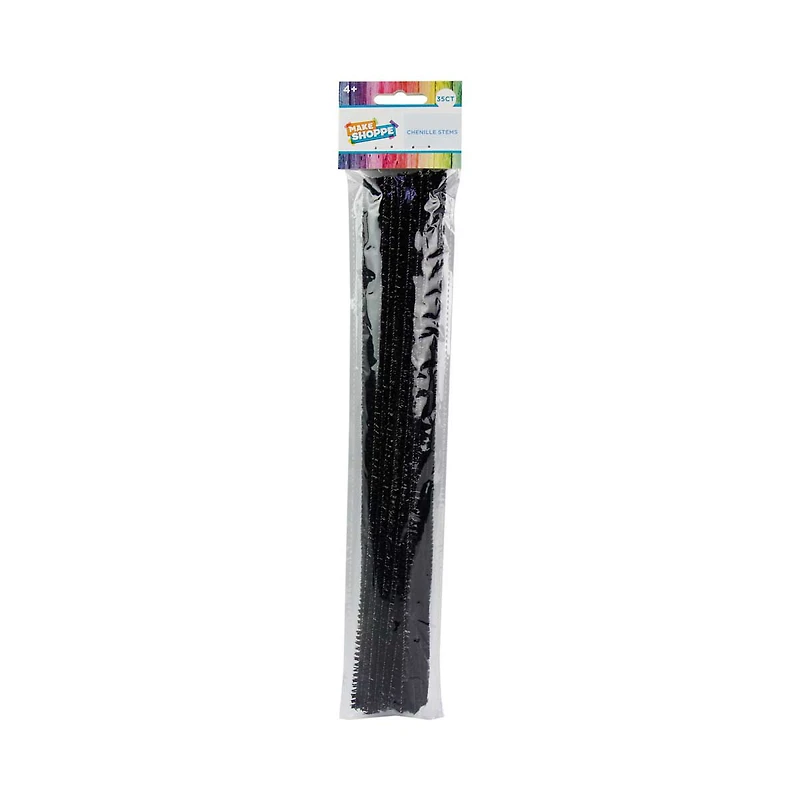 Make Shoppe Tinsel & Regular Chenille Stem, Black 35 Count, 6Mm X 12Inch