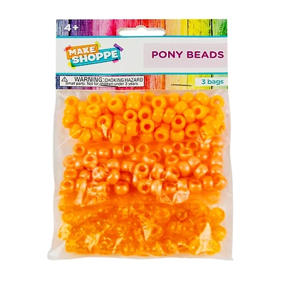 Make Shoppe Pony Beads, Orange, 1.8oz