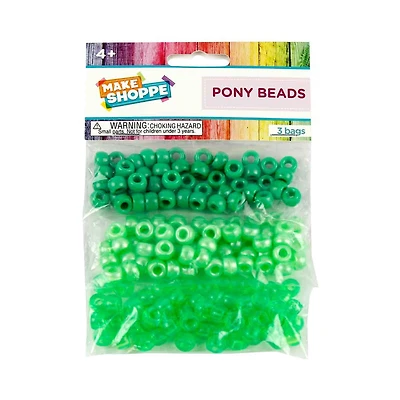 Make Shoppe Pony Beads, Green, 1.8oz