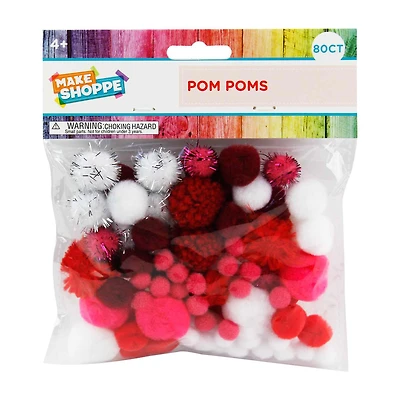 Make Shoppe Pom Pom, Red White Mixed, Soft Pluffy Yarn, 80 Count
