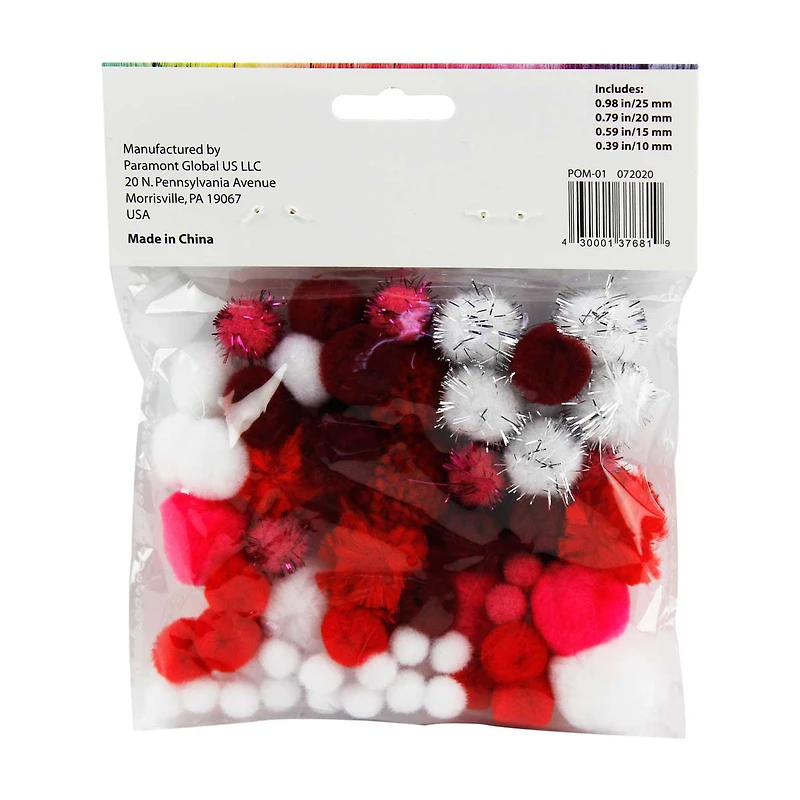 Make Shoppe Pom Pom, Red White Mixed, Soft Pluffy Yarn, 80 Count