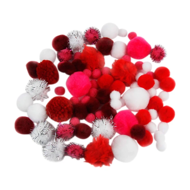 Make Shoppe Pom Pom, Red White Mixed, Soft Pluffy Yarn, 80 Count