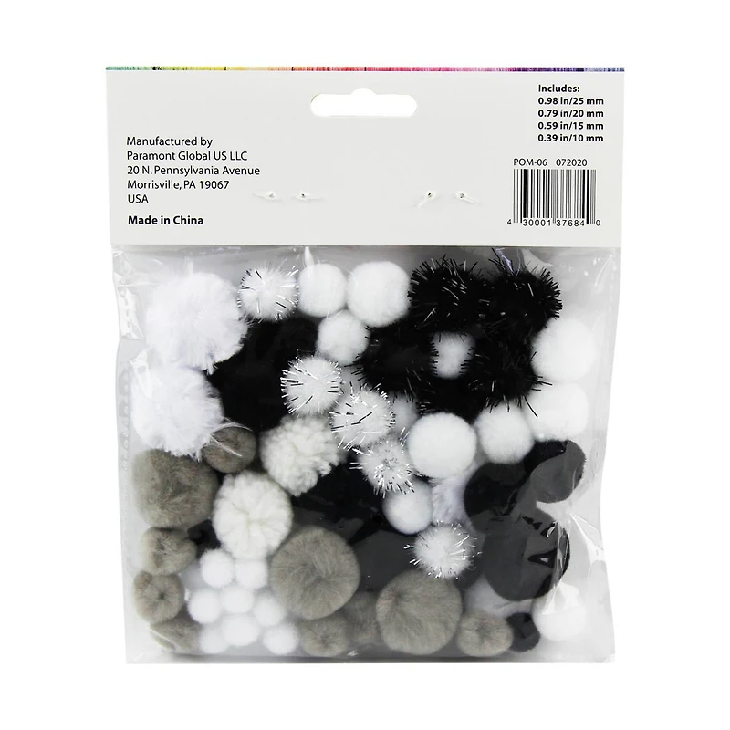 Make Shoppe Pom Pom, Black White Mixed, Soft Pluffy Yarn, 80 Count