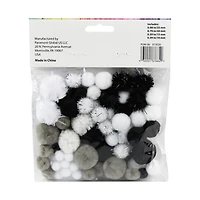 Make Shoppe Pom Pom, Black White Mixed, Soft Pluffy Yarn, 80 Count