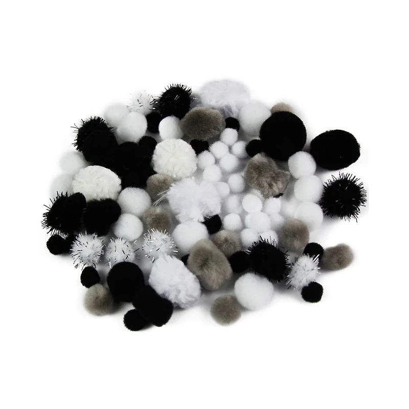 Make Shoppe Pom Pom, Black White Mixed, Soft Pluffy Yarn, 80 Count
