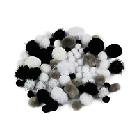 Make Shoppe Pom Pom, Black White Mixed, Soft Pluffy Yarn, 80 Count