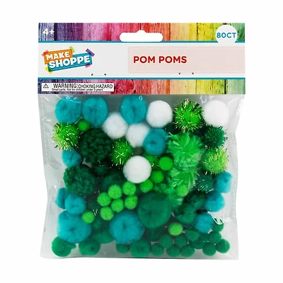 Make Shoppe Pom Pom, Green White Mixed, Soft Pluffy Yarn, 80 Count