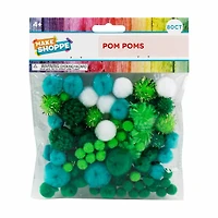 Make Shoppe Pom Pom, Green White Mixed, Soft Pluffy Yarn, 80 Count