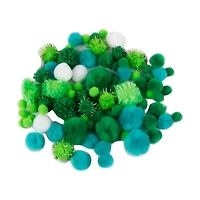 Make Shoppe Pom Pom, Green White Mixed, Soft Pluffy Yarn, 80 Count