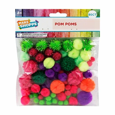Make Shoppe Pom Pom, Neon Soft Pluffy Yarn, 80 Count