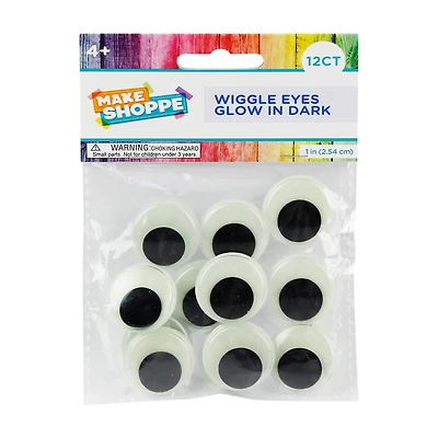 Make Shoppe Wiggle Eyes Self-Adhesive, Glow In Dark, 1Inch, 12 Count