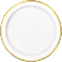7" White Paper Plates with Gold Foil Trim, 10 Count