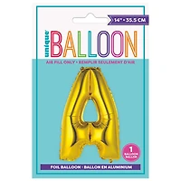 14" Foil Letter Balloon, Gold, A
