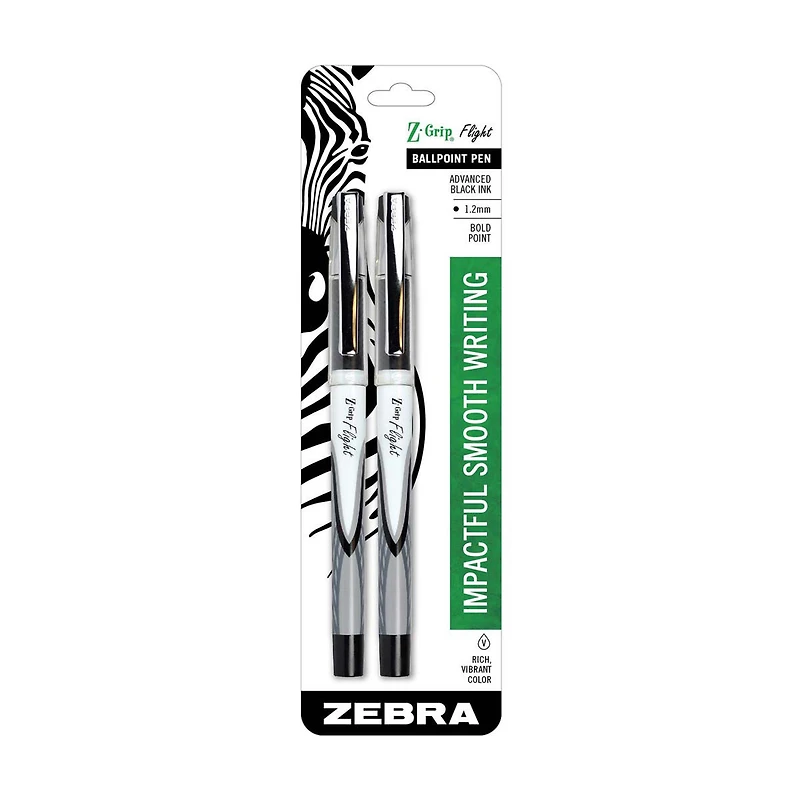 Z-Grip Flight Stick Ballpoint Pen, 1.2mm Black, 2 Pack