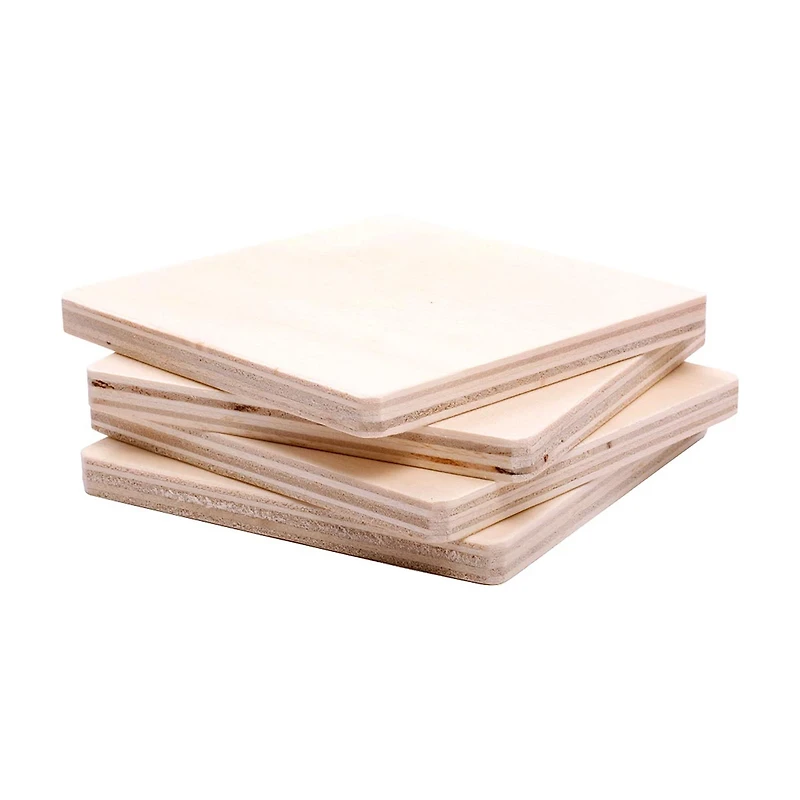 Plaid Unpainted Wood Square Coasters Set, 4 Pieces