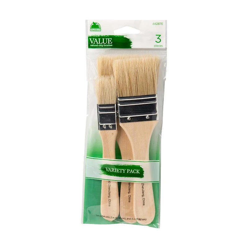 Plaid Natural Bristle Chip Paint Brush Set, 3 Pieces