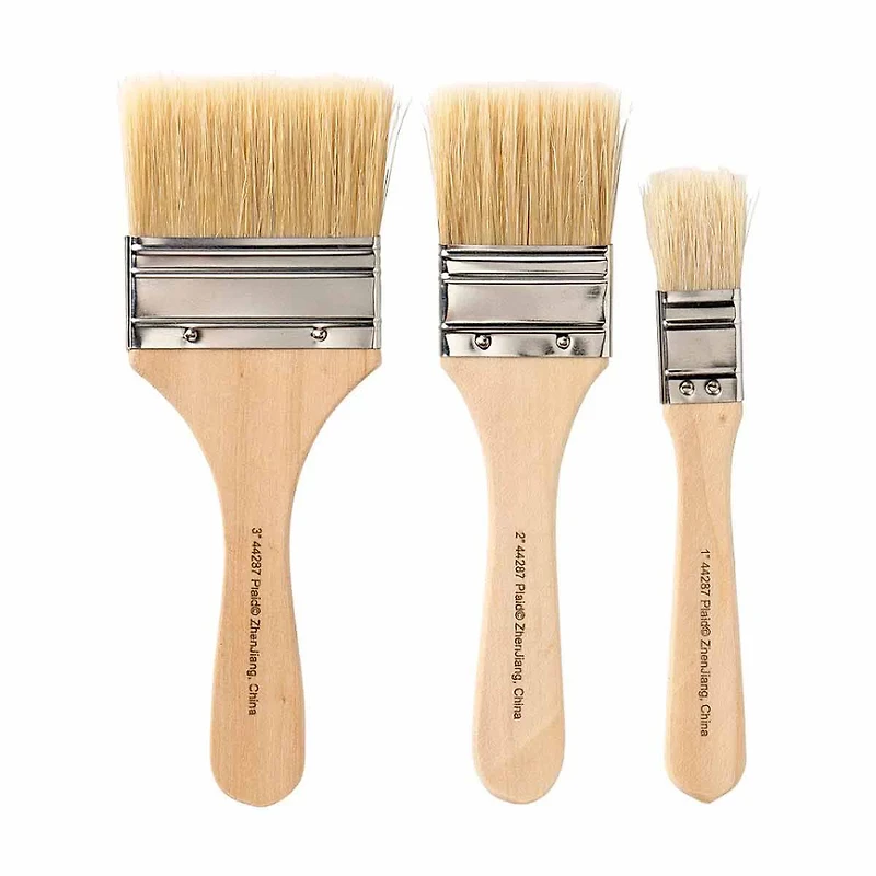 Plaid Natural Bristle Chip Paint Brush Set, 3 Pieces