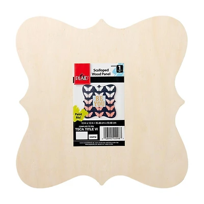 Plaid Unpainted Wood Scalloped Panel Plaque, 12" x 12"